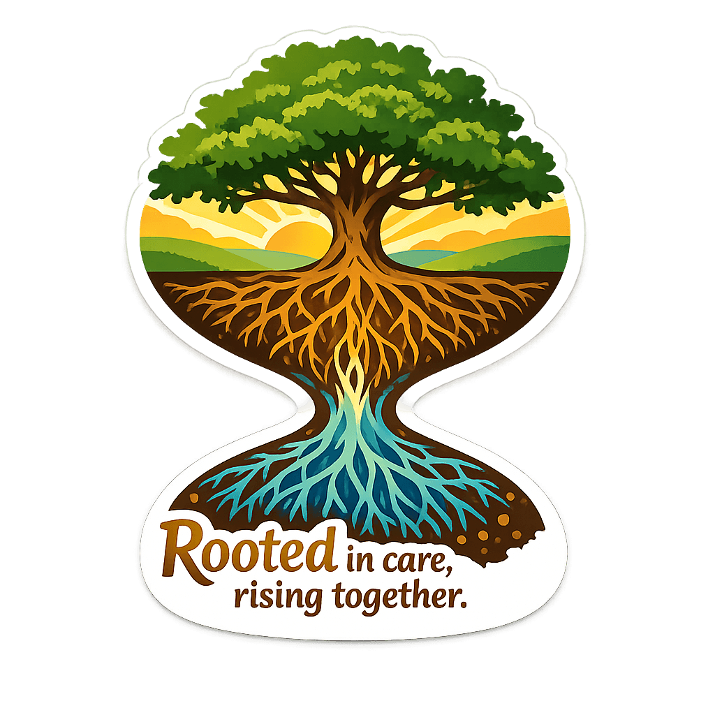 Rooted in Care, Rising Together Growth Symbol