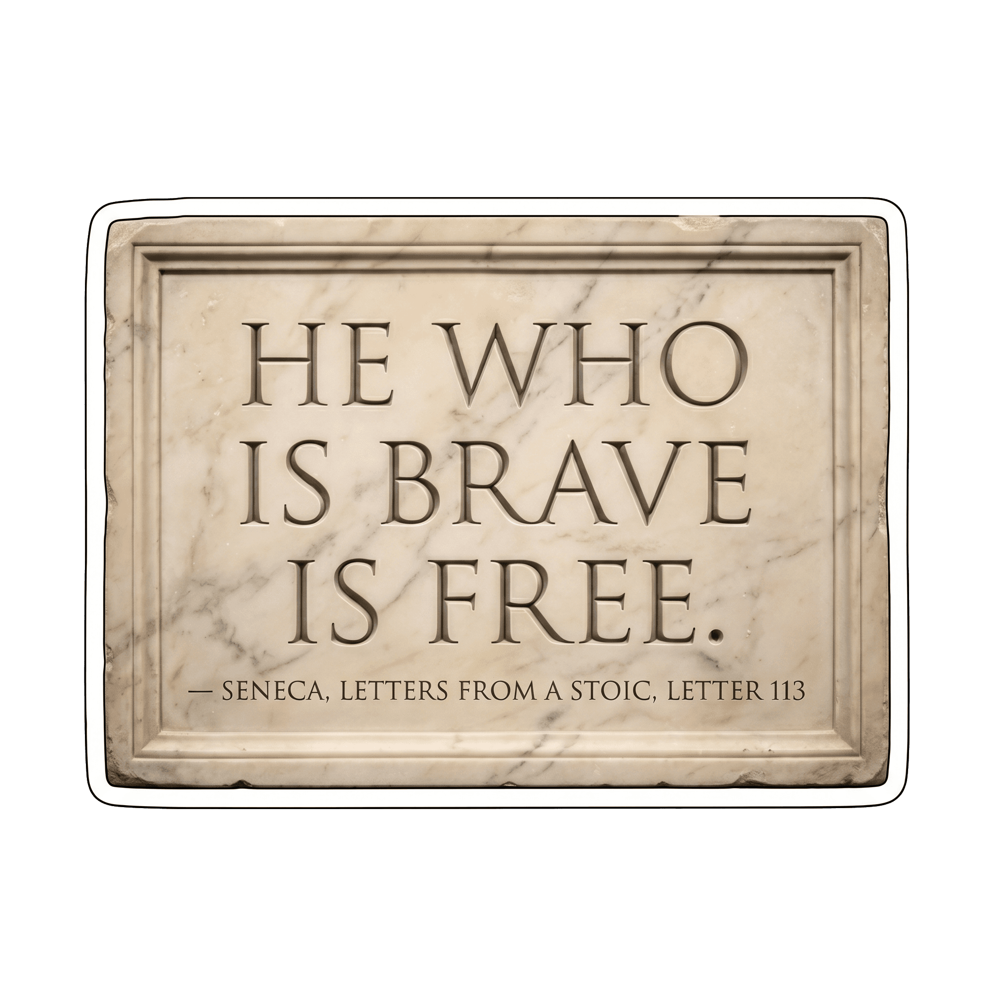 Seneca Stoic Wisdom: Brave is Free Marble Inscription