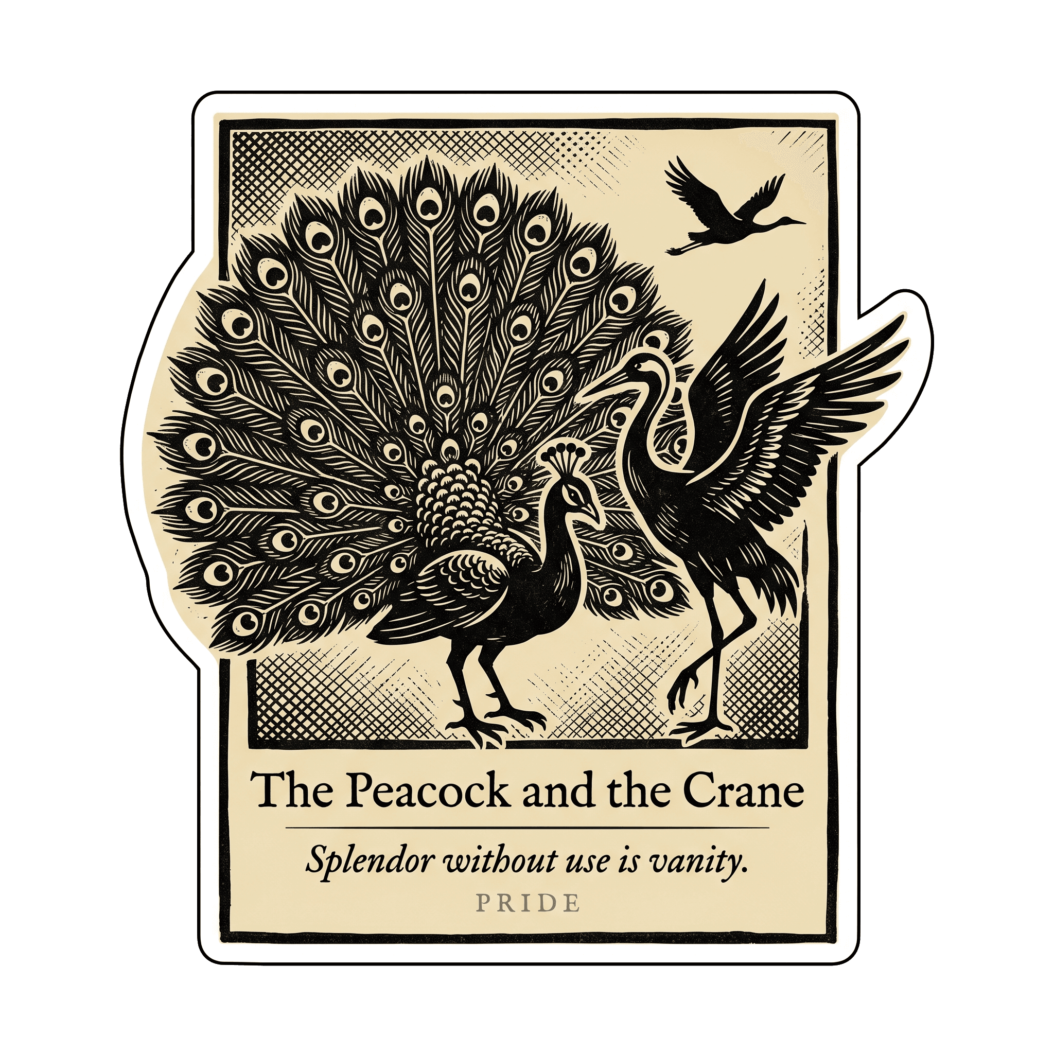 Peacock Crane Fable: Splendor Without Use is Vanity