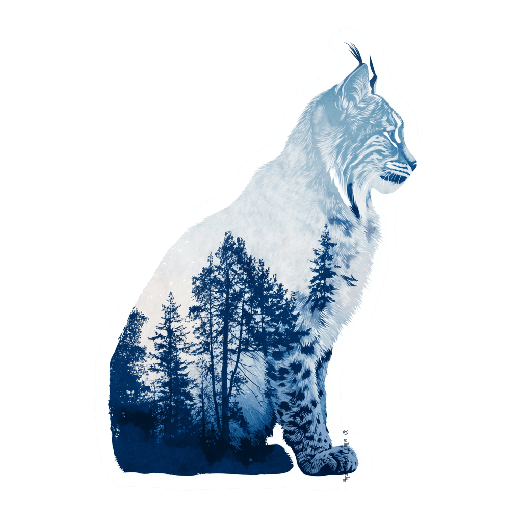 Illustration of a lynx with a forest scene inside its body.