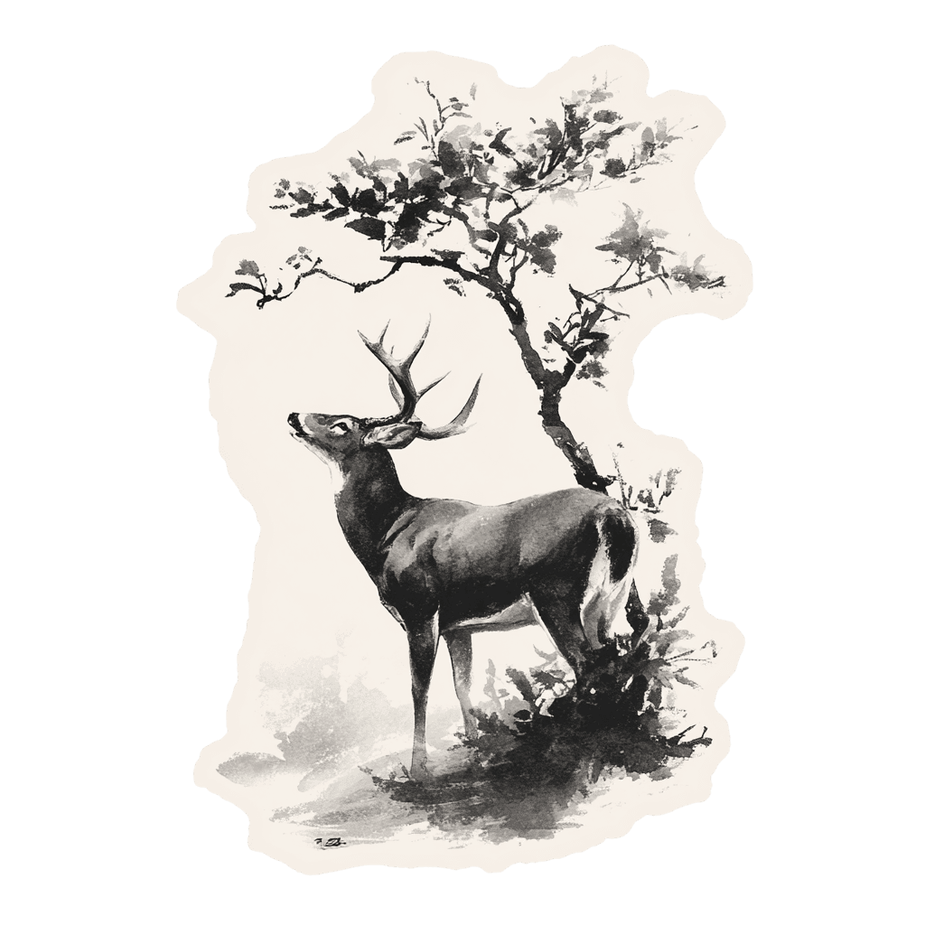 Deer Under Tree Illustration
