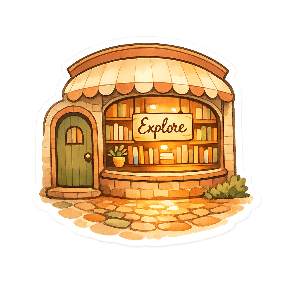 Whimsical Bookstore Window with 'Explore' Sign