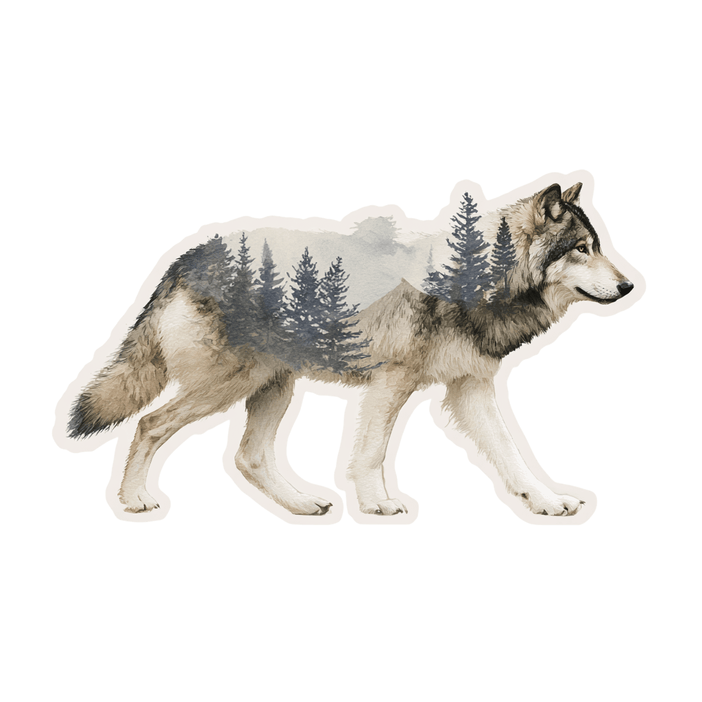 Wolf with forest scene inside