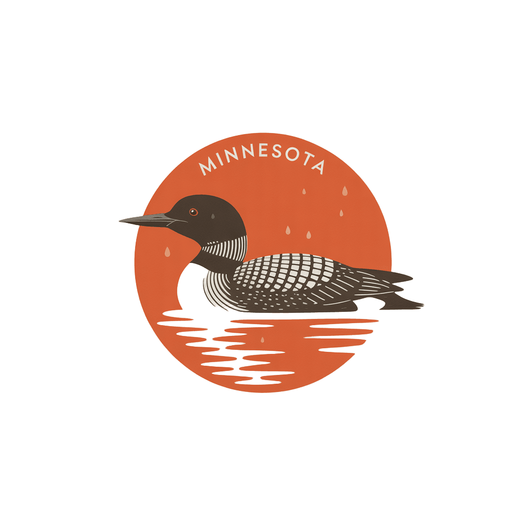 Minnesota loon emblem on orange background.