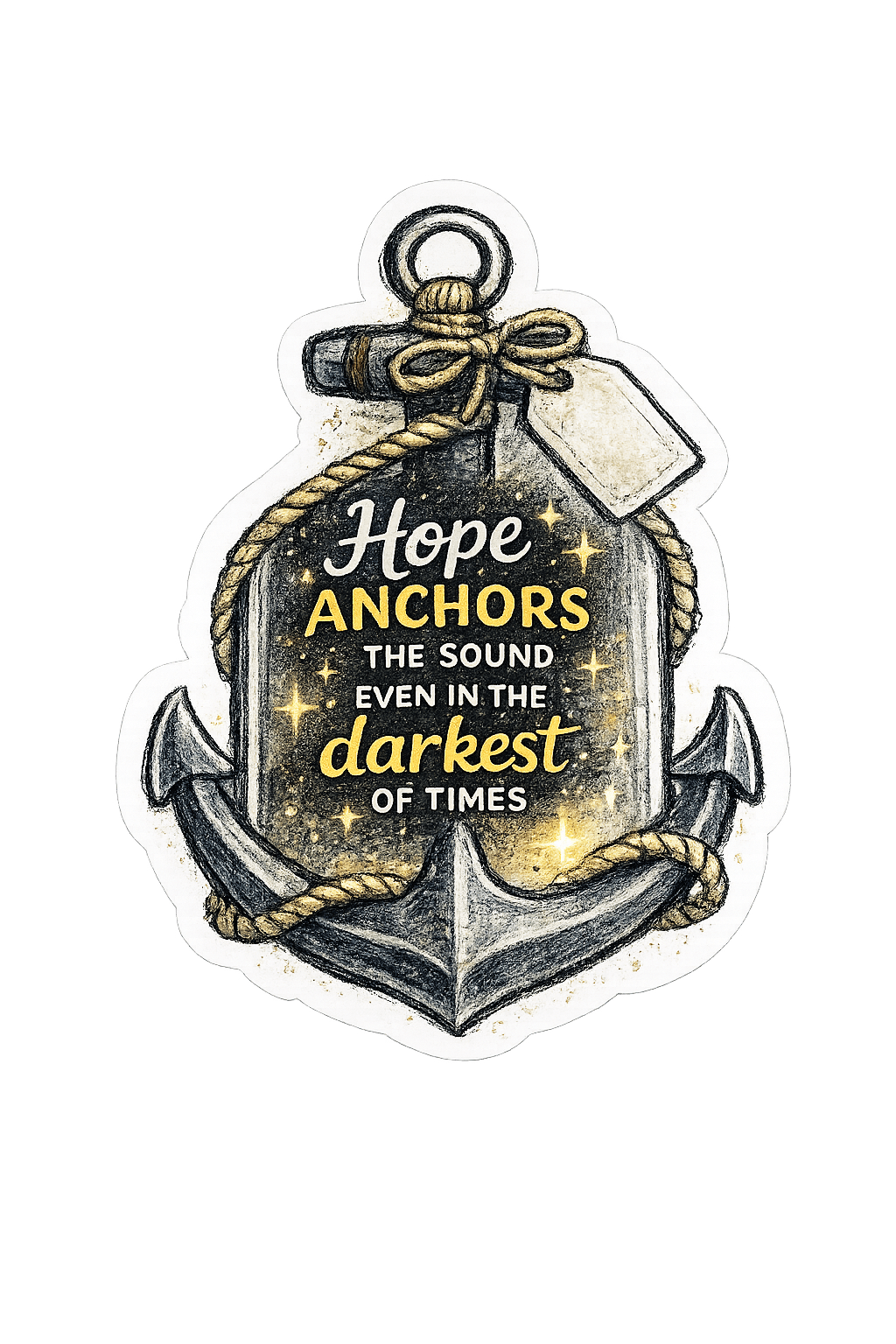 Art depicting an anchor with the quote 'Hope Anchors the Sound Even in the Darkest of Times'.