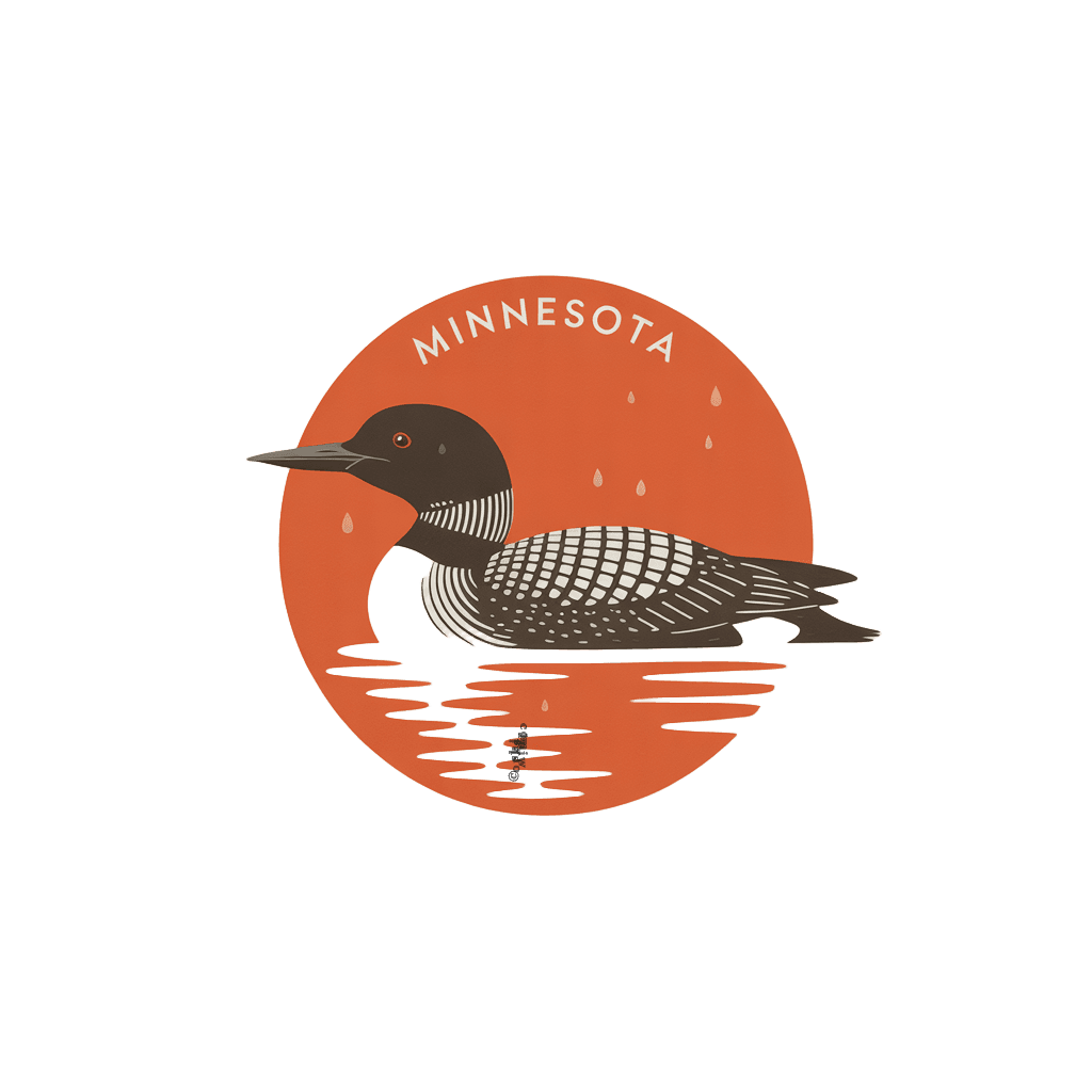 Minnesota loon emblem on orange background.