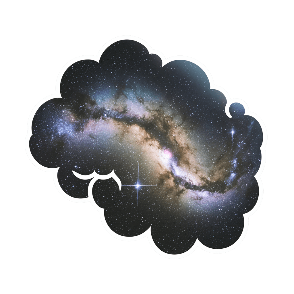 Milky Way galaxy vinyl sticker with white border, featuring vibrant blue, purple, and pink cosmic dust and stars.