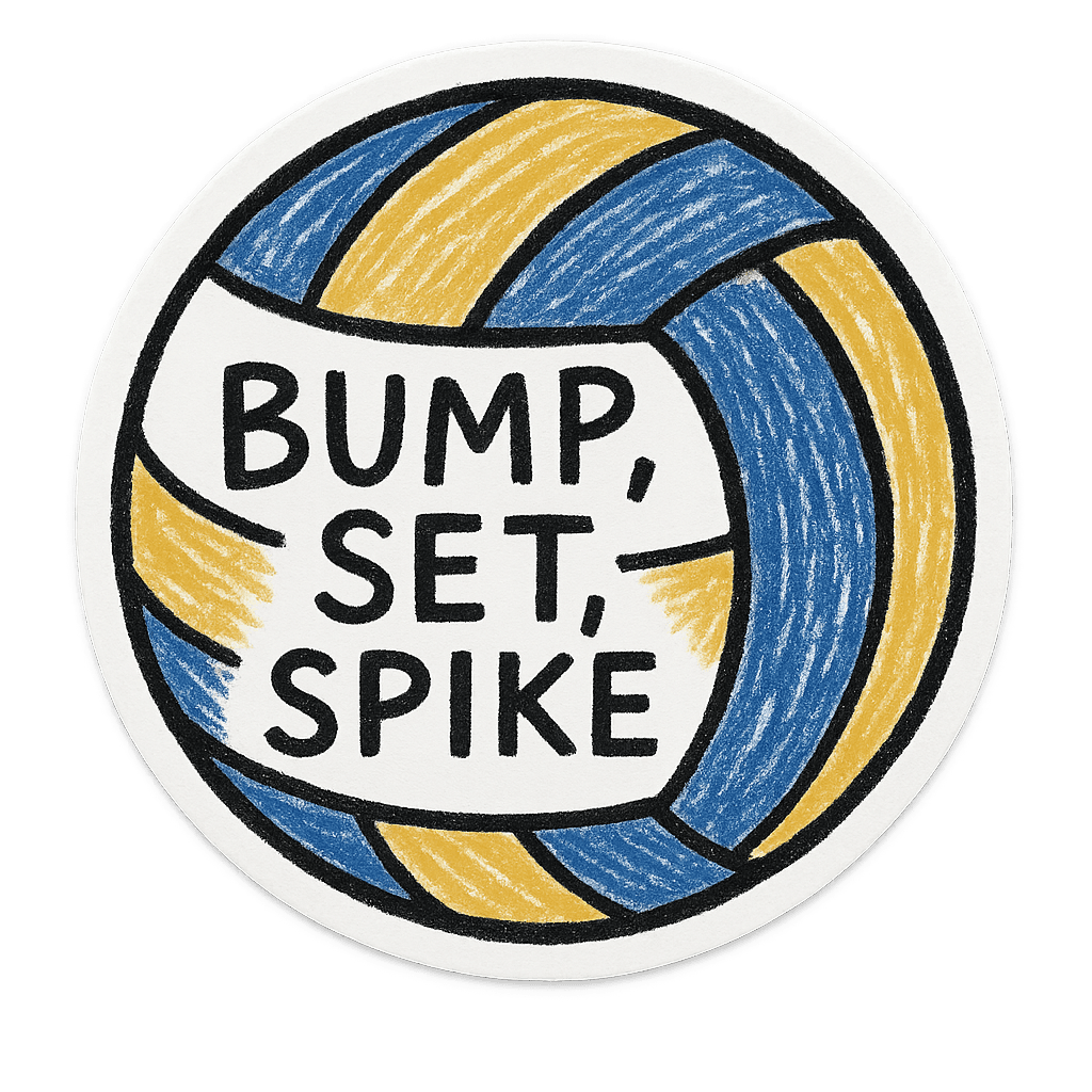 Volleyball-themed graphic with the text "Bump, Set, Spike".