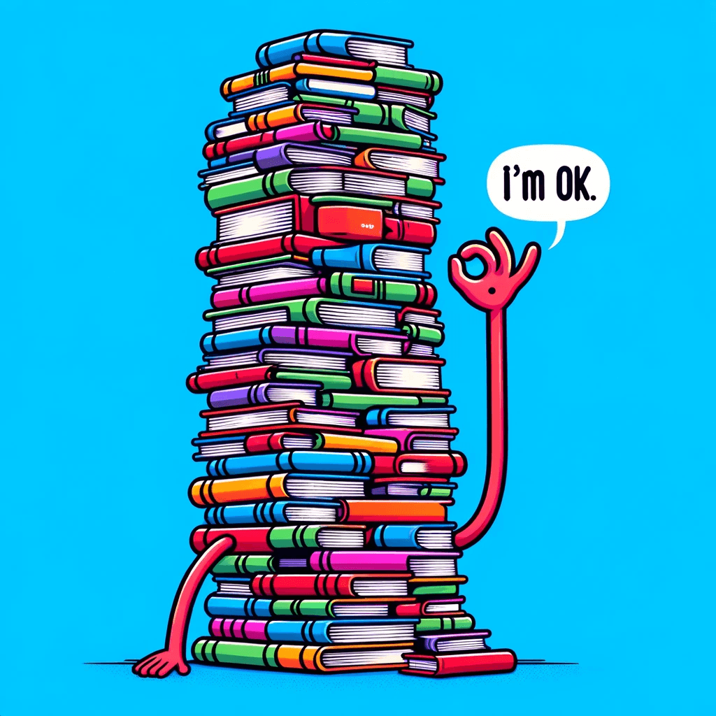 Playful Book Stack with Motivational Message