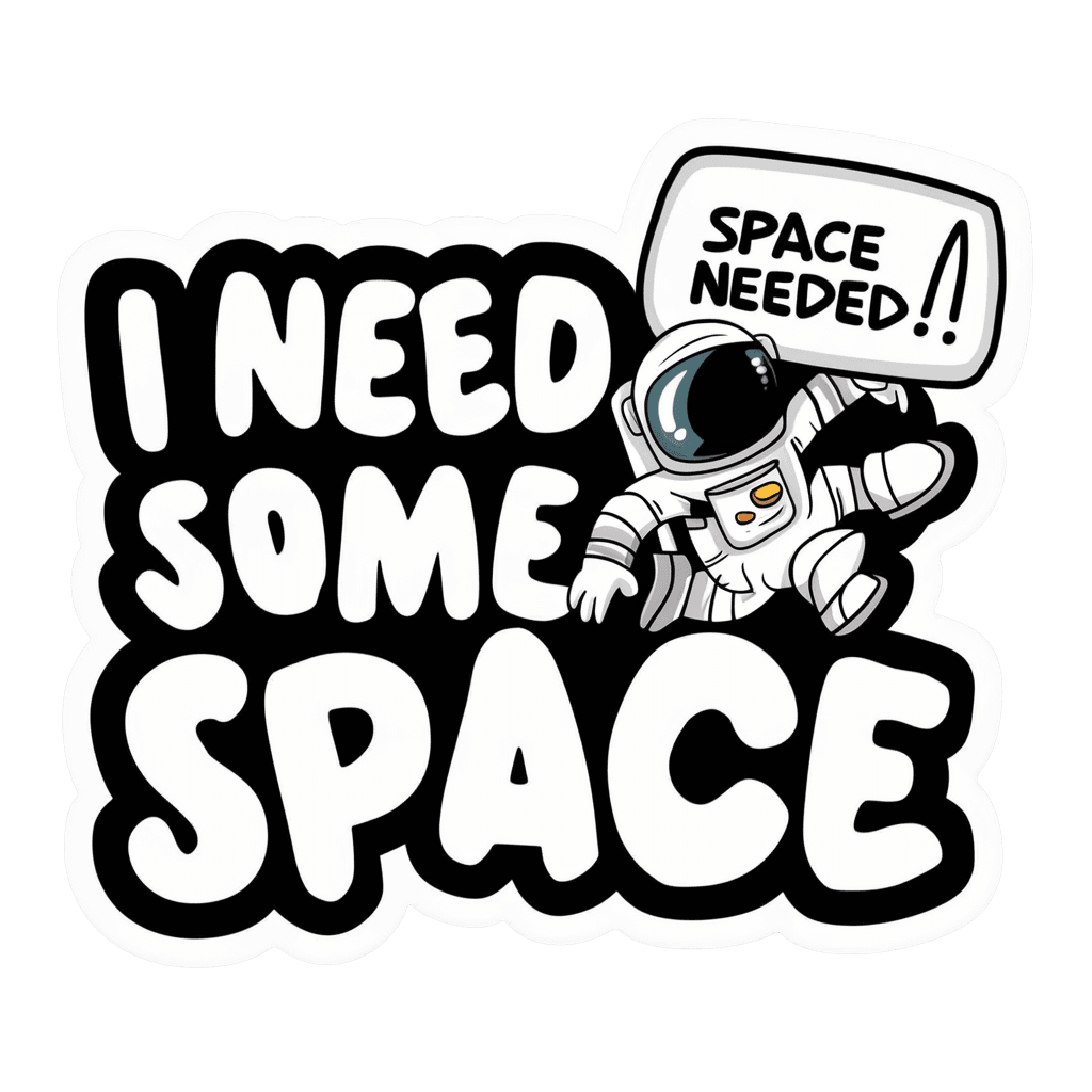 Cartoon astronaut in space with speech bubble saying 'I NEED SOME SPACE!'
